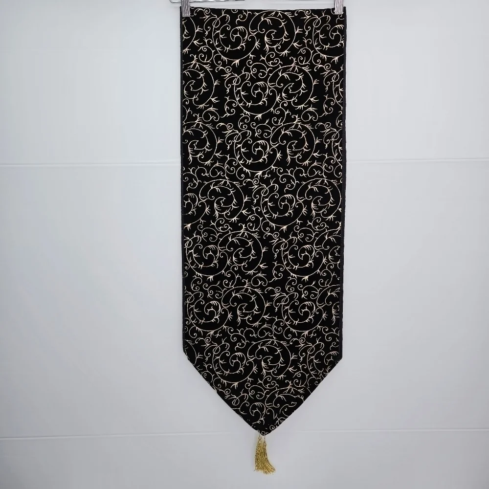 Table Runner Black & Gold Swirl Elegant Home Holiday Christmas Decor 13 x 71